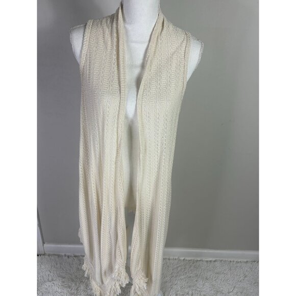 Ivory Sleeveless Open-Front Knit Cardigan Vest With Fringe Hem  L  Cato - Picture 1 of 4